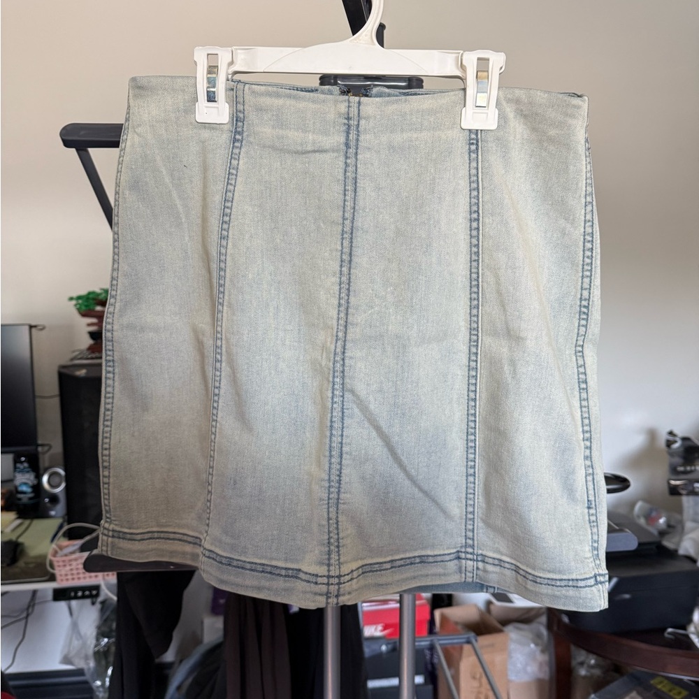 Free People A-Line Denim Skirt in Light Gray